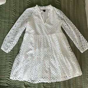 J. Crew Tiered White Eyelet Long Sleeve Dress